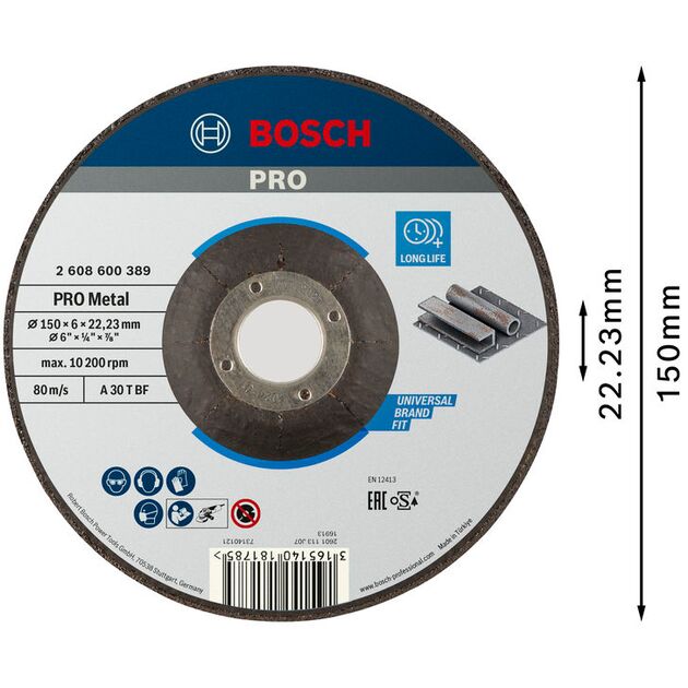 Армований шліфувальний диск PRO Metal, 150 x 6 x 22,23 мм, oSa Bosch, фото , изображение 2 | SNABZHENIE.com.ua