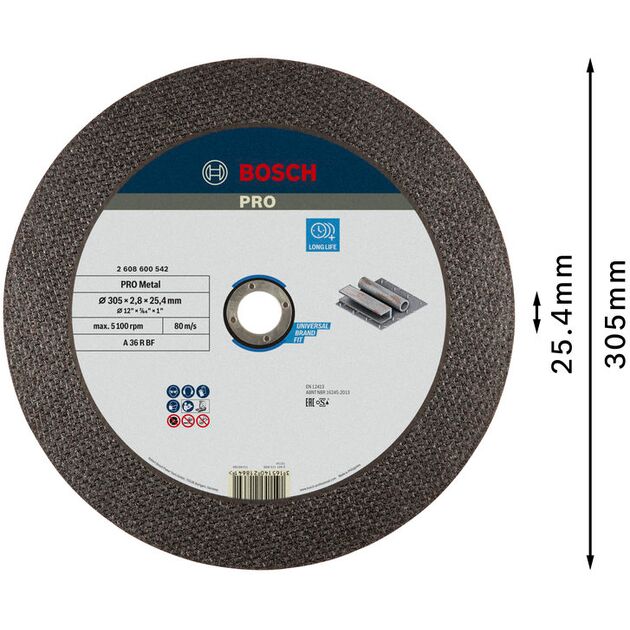 Армований відрізний круг PRO Metal, 300 x 2,8 x 25,4 мм Bosch, фото , изображение 2 | SNABZHENIE.com.ua