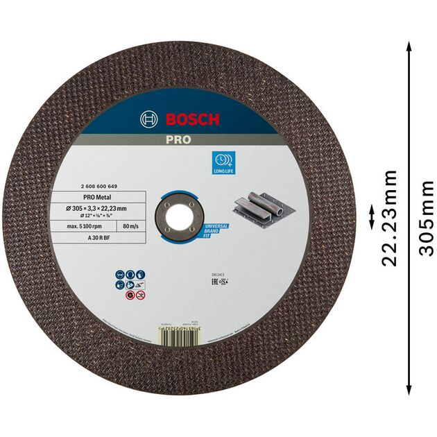 Армований відрізний круг PRO Metal, 300 x 3,2 x 22,23 мм Bosch, фото , изображение 2 | SNABZHENIE.com.ua