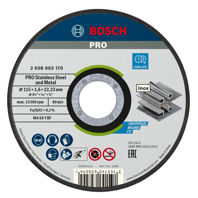 Армований відрізний круг PRO Stainless Steel and Metal, 115 х 1,6 х 22,23 мм, прямий Bosch, фото  | SNABZHENIE.com.ua