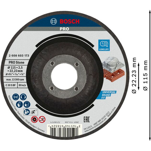 Відрізний круг PRO Stone, 115 x 2,5 x 22,23 мм Bosch, фото , зображення 2 | SNABZHENIE.com.ua