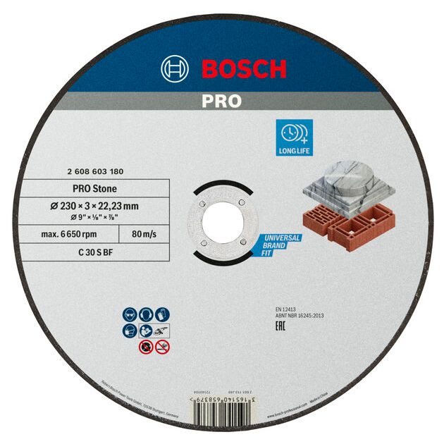 Армований відрізний круг PRO Stone, 230 x 3 x 22,23 мм, прямий Bosch, фото  | SNABZHENIE.com.ua