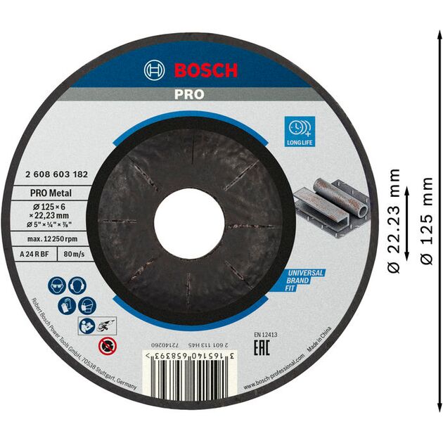 Армований шліфувальний диск PRO Metal, 125 x 6 x 22,23 мм Bosch, фото , зображення 2 | SNABZHENIE.com.ua
