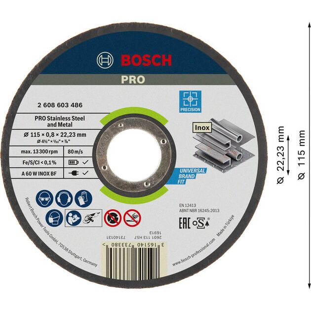 Відрізний круг PRO Stainless Steel and Metal, 115 х 0,8 х 22,23 мм Bosch, фото , изображение 2 | SNABZHENIE.com.ua