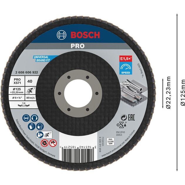 Пелюстковий шліфувальний диск PRO X571, 125 мм, G40 Bosch, фото , изображение 2 | SNABZHENIE.com.ua