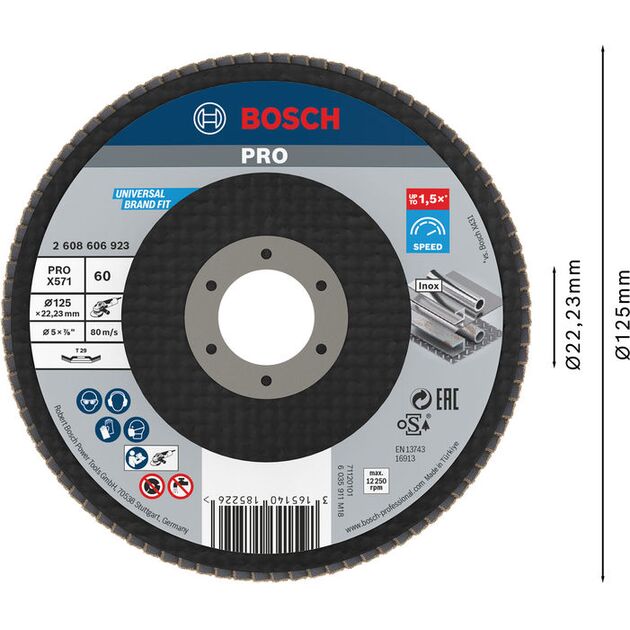 Пелюстковий шліфувальний диск PRO X571, 125 мм, G60 Bosch, фото , изображение 2 | SNABZHENIE.com.ua