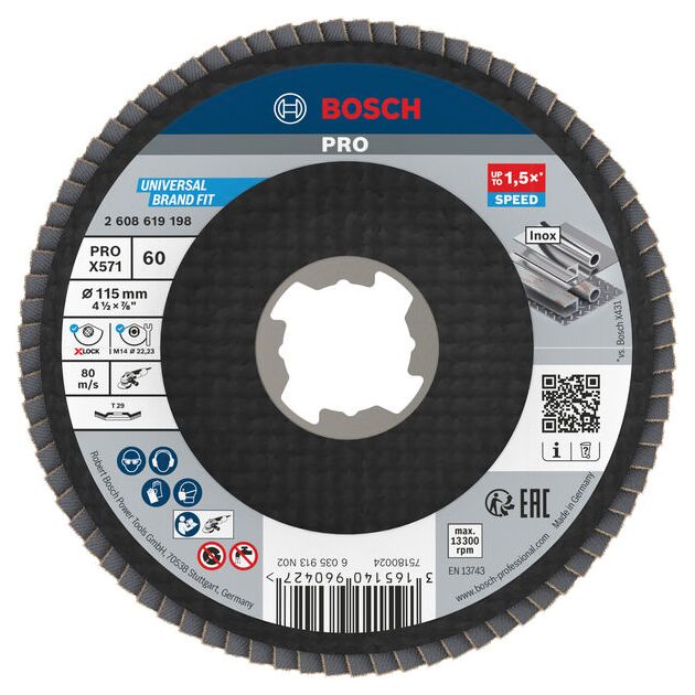 Пелюстковий шліфувальний диск PRO X571, 115 мм, G60, X-Lock Bosch, фото  | SNABZHENIE.com.ua