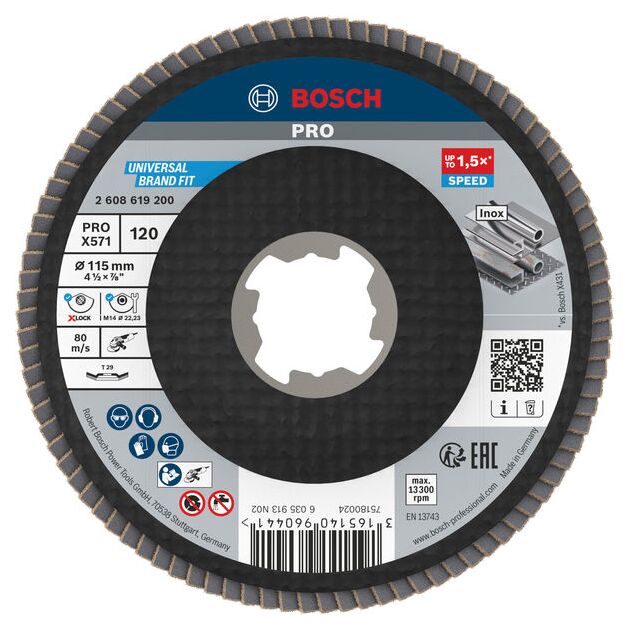 Пелюстковий шліфувальний диск PRO X571, 115 мм, G120, X-Lock Bosch, фото  | SNABZHENIE.com.ua