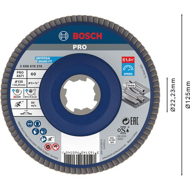Пелюстковий шліфувальний диск PRO X571, 125 мм, G60, X-Lock Bosch, фото , изображение 2 | SNABZHENIE.com.ua