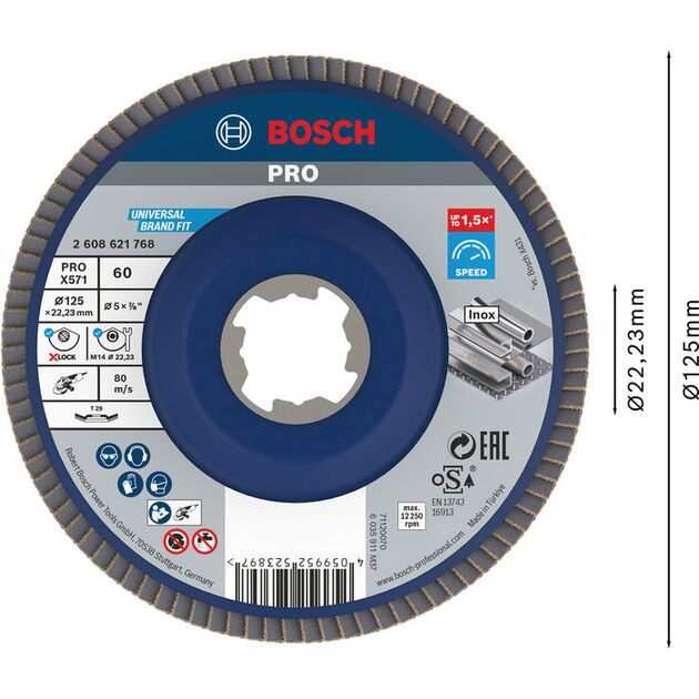 Пелюстковий шліфувальний диск PRO X571, 125 мм, G60, X-Lock Bosch, фото , изображение 2 | SNABZHENIE.com.ua