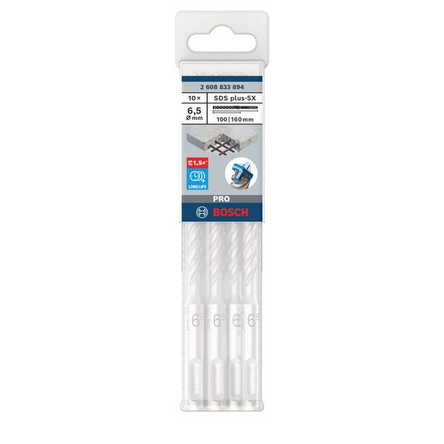 Ударне свердло PRO SDS plus-5X, 6,5 х 100 х 160 мм Bosch, фото , зображення 2 | SNABZHENIE.com.ua