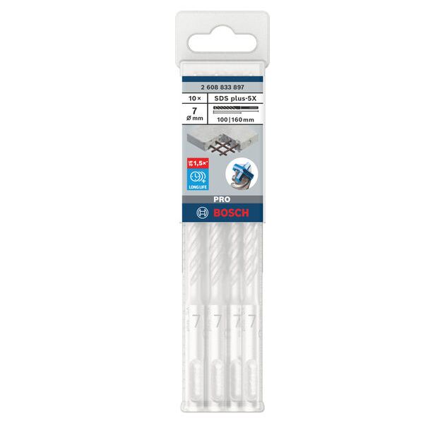 Ударне свердло PRO SDS plus-5X, 7 х 100 х 160 мм Bosch, фото , зображення 2 | SNABZHENIE.com.ua