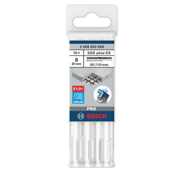 Ударне свердло PRO SDS plus-5X, 8 х 50 х 110 мм Bosch, фото , изображение 2 | SNABZHENIE.com.ua