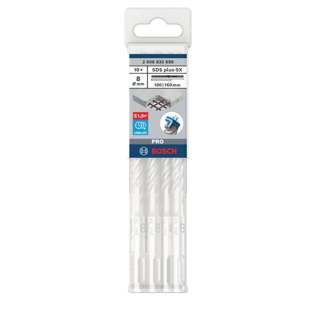 Ударне свердло PRO SDS plus-5X, 8 х 100 х 160 мм Bosch, фото , изображение 2 | SNABZHENIE.com.ua