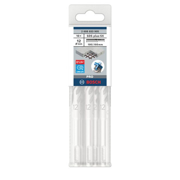 Ударне свердло PRO SDS plus-5X, 12 х 100 х 160 мм Bosch, фото , изображение 2 | SNABZHENIE.com.ua