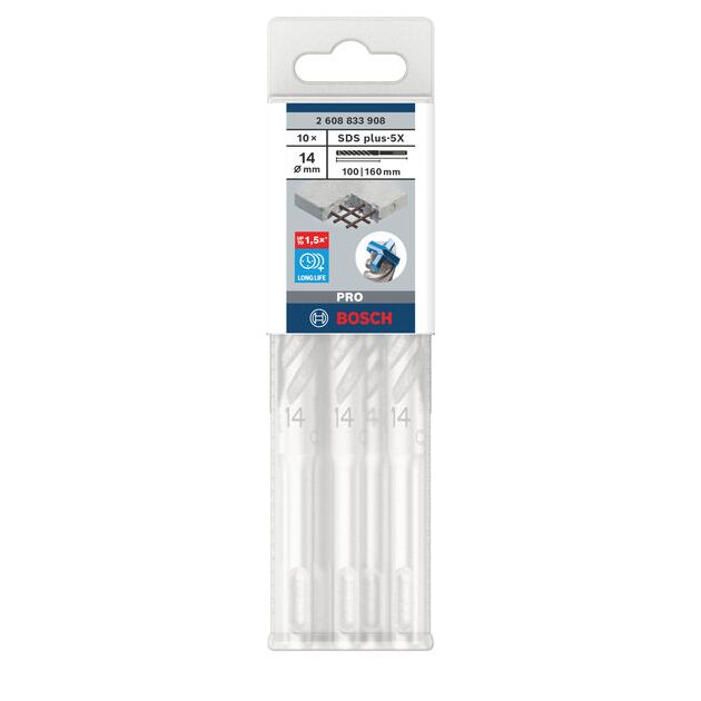 Ударне свердло PRO SDS plus-5X, 14 х 100 х 160 мм Bosch, фото , зображення 2 | SNABZHENIE.com.ua