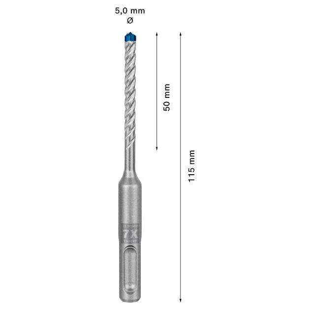 Ударне свердло EXPERT SDS plus-7X, 5 x 50 x 115 мм Bosch, фото , зображення 3 | SNABZHENIE.com.ua