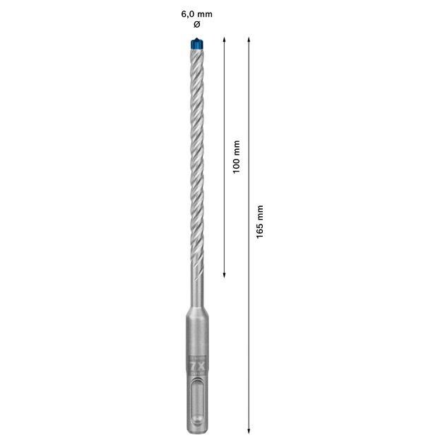 Ударне свердло EXPERT SDS plus-7X, 6 x 100 x 165 мм Bosch, фото , зображення 3 | SNABZHENIE.com.ua
