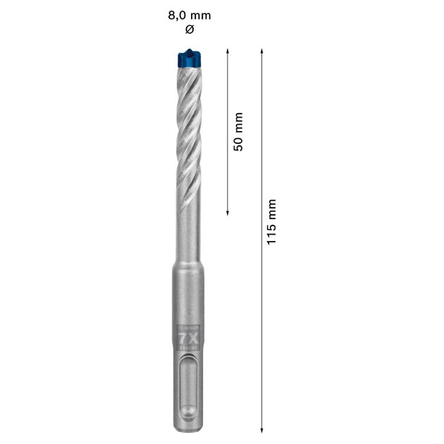 Ударне свердло EXPERT SDS plus-7X, 8 x 50 x 115 мм Bosch, фото , зображення 3 | SNABZHENIE.com.ua