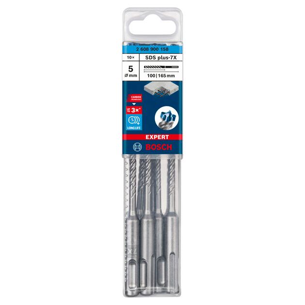 Ударне свердло EXPERT SDS plus-7X, 5 x 100 x 165 мм, 10 шт. Bosch, фото , изображение 2 | SNABZHENIE.com.ua