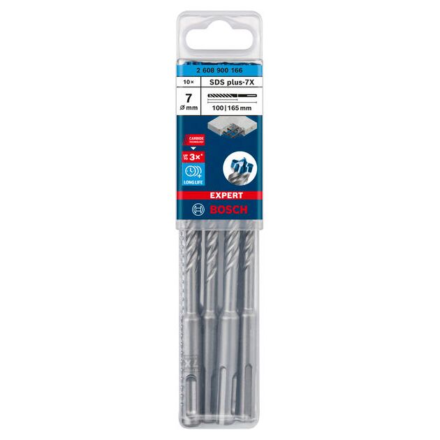 Ударне свердло EXPERT SDS plus-7X, 7 x 100 x 165 мм, 10 шт. Bosch, фото , изображение 2 | SNABZHENIE.com.ua