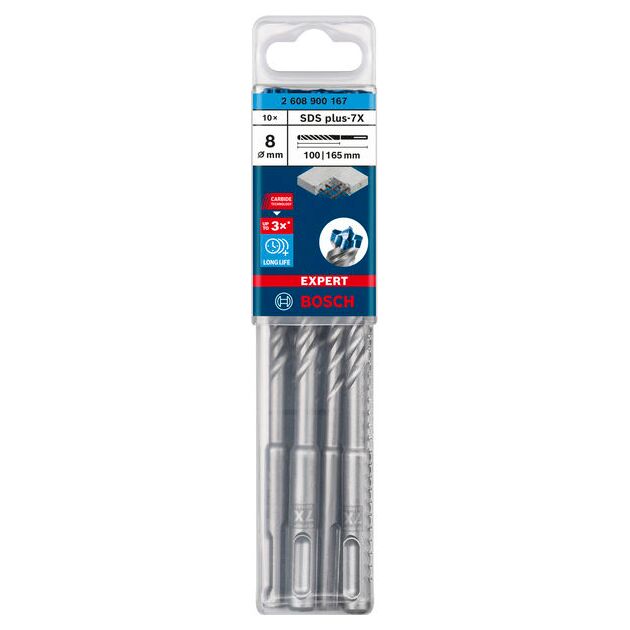 Ударне свердло EXPERT SDS plus-7X, 8 x 100 x 165 мм, 10 шт. Bosch, фото , изображение 2 | SNABZHENIE.com.ua