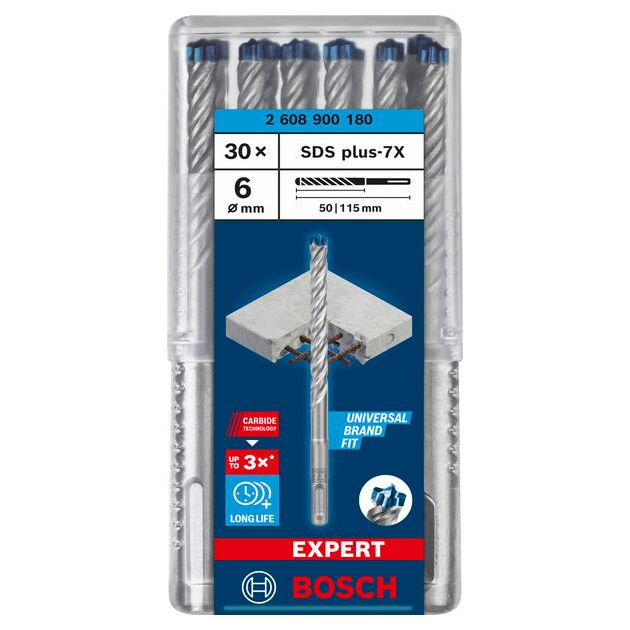 Ударне свердло EXPERT SDS plus-7X, 6 x 50 x 115 мм, 30 шт. Bosch, фото , изображение 2 | SNABZHENIE.com.ua
