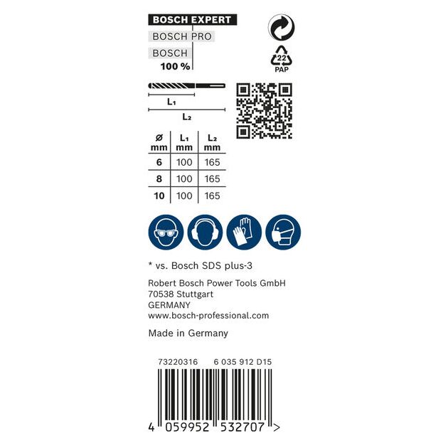 Набір ударних свердел EXPERT SDS plus-7X, 6/8/10 мм, 3 шт. Bosch, фото , изображение 3 | SNABZHENIE.com.ua
