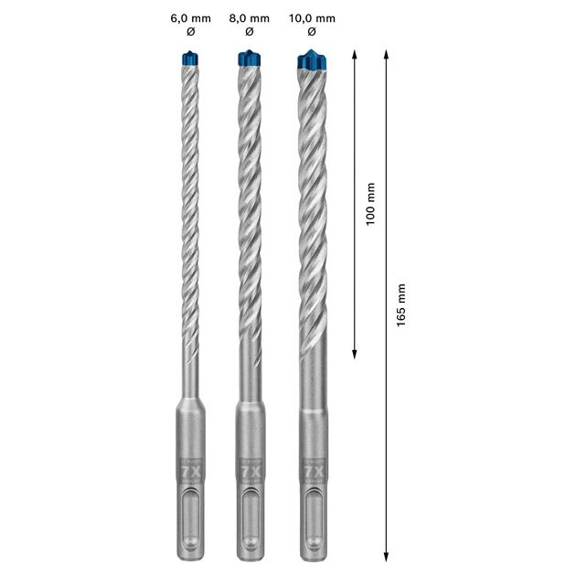 Набір ударних свердел EXPERT SDS plus-7X, 6/8/10 мм, 3 шт. Bosch, фото , изображение 4 | SNABZHENIE.com.ua