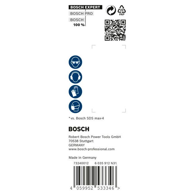 Ударне свердло EXPERT SDS max-8X, 12 x 200 x 340 мм, 5 шт. Bosch, фото , зображення 3 | SNABZHENIE.com.ua
