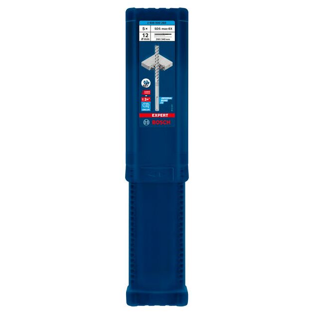 Ударне свердло EXPERT SDS max-8X, 12 x 200 x 340 мм, 5 шт. Bosch, фото , зображення 2 | SNABZHENIE.com.ua