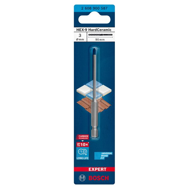 Свердло EXPERT HEX-9 HardCeramic, 3 x 90 мм Bosch, фото , зображення 2 | SNABZHENIE.com.ua