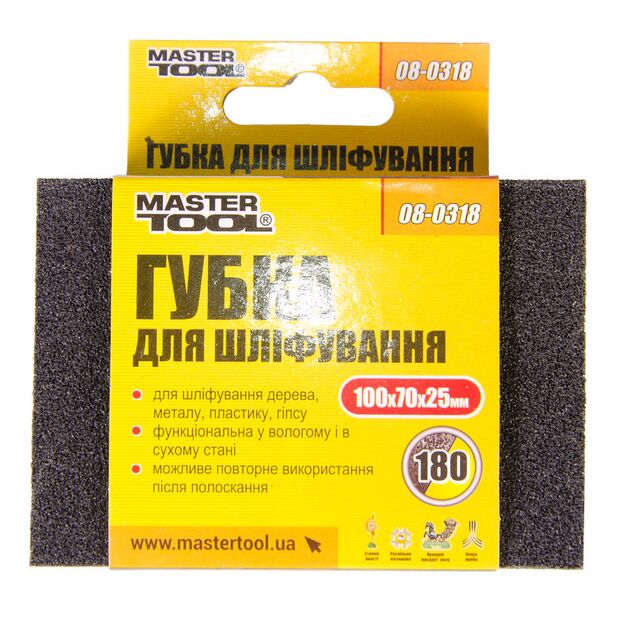 Губка шлифовальная MASTERTOOL Р180 100х70х25 мм 08-0318, фото , изображение 2 | SNABZHENIE.com.ua