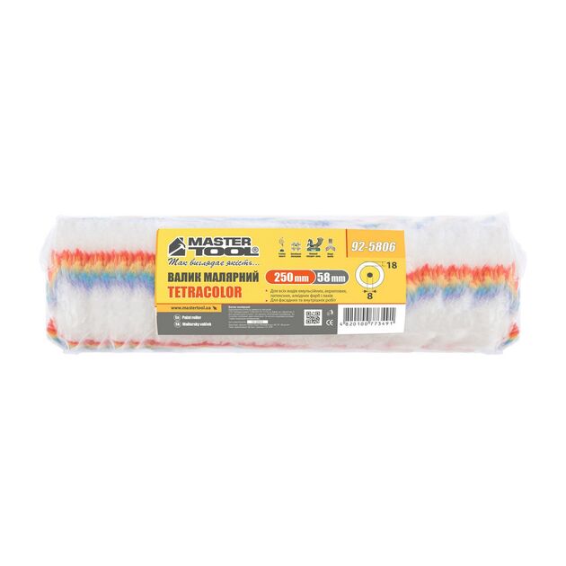 Валик малярний MASTERTOOL Tetracolor фасадний 58/250/18 мм Ø 8 мм 92-5806, фото , зображення 3 | SNABZHENIE.com.ua