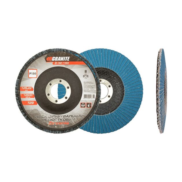 Диск шлифовальный лепестковый конусный GRANITE ZIRCONIA Т29 зерно 150 125х22 мм 8-32-150, фото  | SNABZHENIE.com.ua