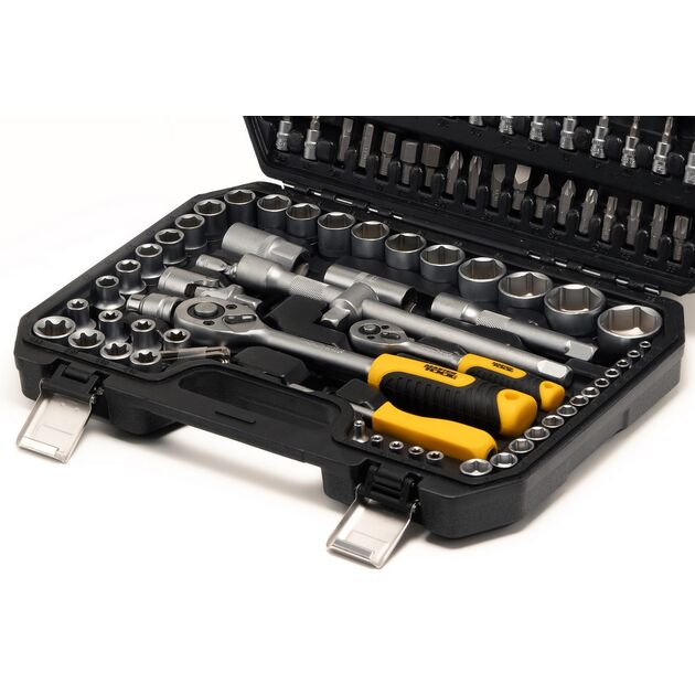 Набор насадок MASTERTOOL CrV 1/4 и 1/2, трещотка 72Т, 108 шт, кейс, фото , изображение 3 | SNABZHENIE.com.ua