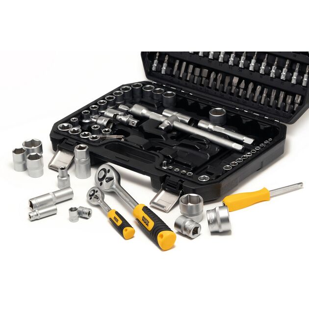 Набор насадок MASTERTOOL CrV 1/4 и 1/2, трещотка 72Т, 108 шт, кейс, фото , изображение 2 | SNABZHENIE.com.ua
