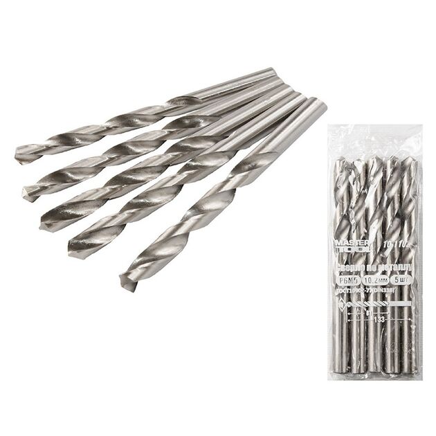Сверло для металу MASTERTOOL Р6М5 10.2 мм білого кольору 10-1102, фото  | SNABZHENIE.com.ua