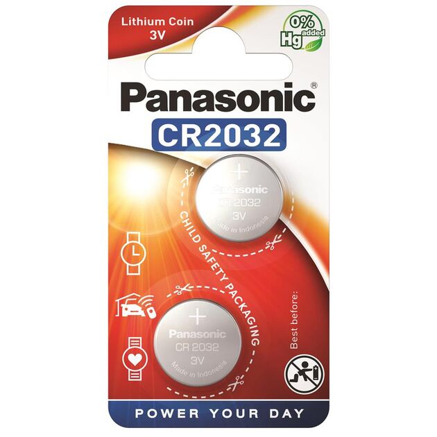 Батарейка Panasonic літієва CR2032 блістер, 2 шт., фото , зображення 2 | SNABZHENIE.com.ua