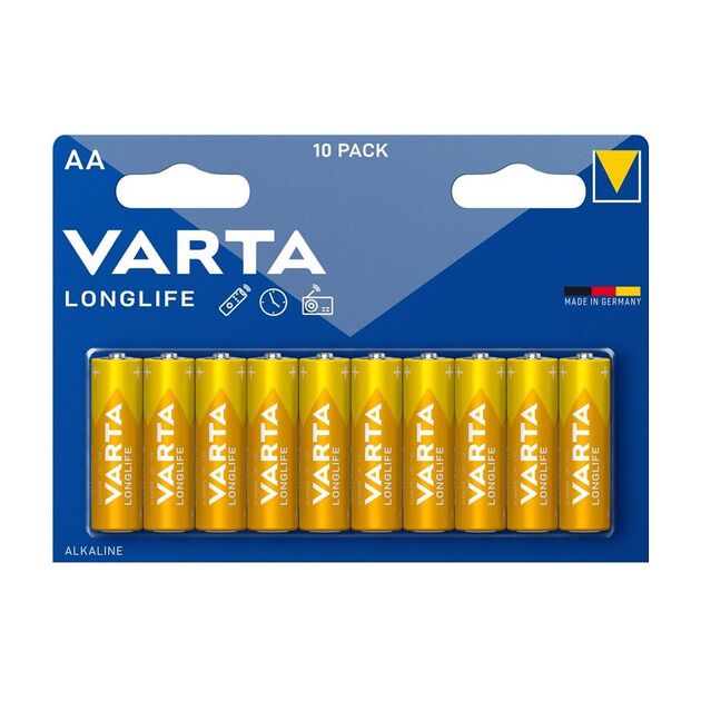 Батарейка Varta Longlife лужна AA блістер, 10 шт, фото , зображення 2 | SNABZHENIE.com.ua
