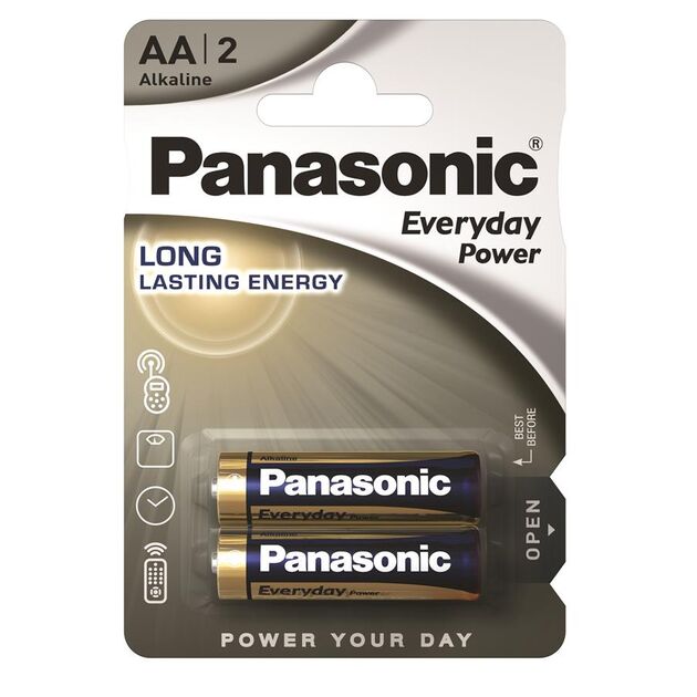 Батарейка Panasonic EVERYDAY POWER лужна AA блістер, 2 шт., фото , зображення 2 | SNABZHENIE.com.ua