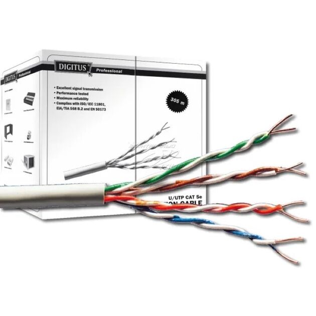 Кабель "вита пара" DIGITUS САТ 5e UTP, 305м, AWG 24/1, PVC, сірий, фото , зображення 3 | SNABZHENIE.com.ua
