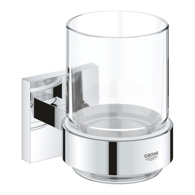 Стакан скляний Grohe QuickFix Start Cube з тримачем, хром, фото , изображение 2 | SNABZHENIE.com.ua
