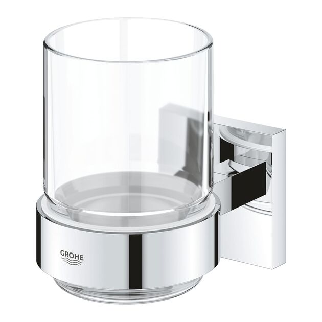 Стакан скляний Grohe QuickFix Start Cube з тримачем, хром, фото , изображение 3 | SNABZHENIE.com.ua