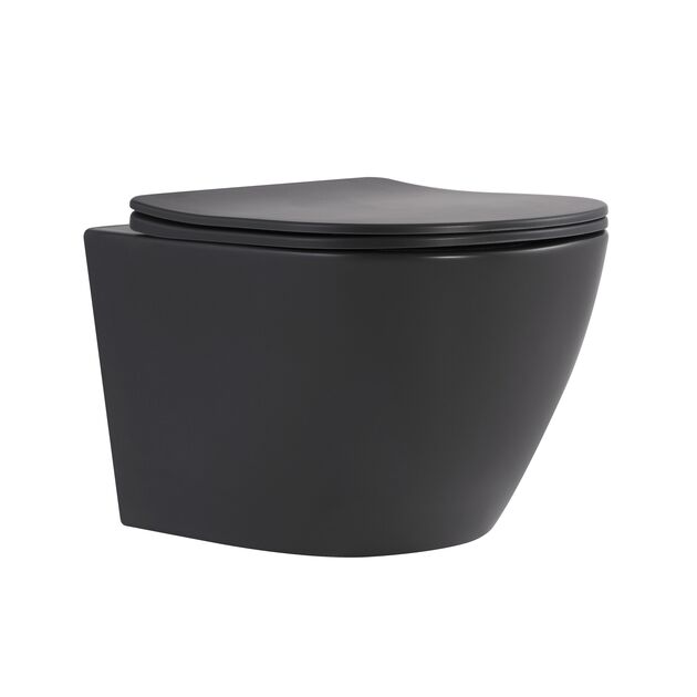 Унитаз подвесной Qtap Robin Ultra Quiet 520×365×340 мм, Anthracite, с сиденьем Slim Duroplast / Soft-close / Quick Release QTROB26AN48995, фото  | SNABZHENIE.com.ua