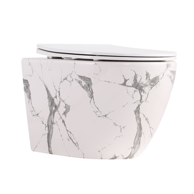 Унитаз подвесной Qtap Robin Ultra Quiet 520×365×340 мм, Marble, с сиденьем Slim Duroplast / Soft-close / Quick Release QTROB26MR48998, фото  | SNABZHENIE.com.ua