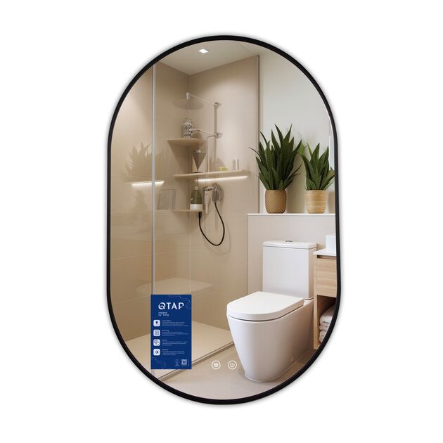 Зеркало Qtap Scorpio (SC1) с LED-подсветкой Touch, с антизапотеванием, с диммером, рег. темп. цвета (3000-6500K) Black QTSC500800, фото  | SNABZHENIE.com.ua