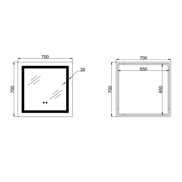 Зеркало Lidz Kubis (KU2) 700х700 с LED-подсветкой Touch, с антизапотеванием, с диммером, рег. яркости LDKU70070049288, фото , зображення 2 | SNABZHENIE.com.ua