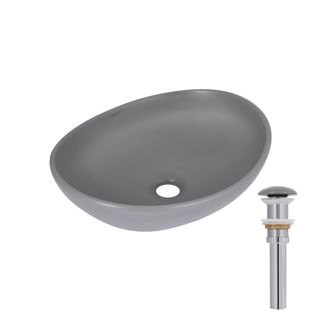 Раковина накладная Qtap Dove 415x340x140 мм, Stone grey, овальная, с донным клапаном QTDOV188SG49783, фото  | SNABZHENIE.com.ua