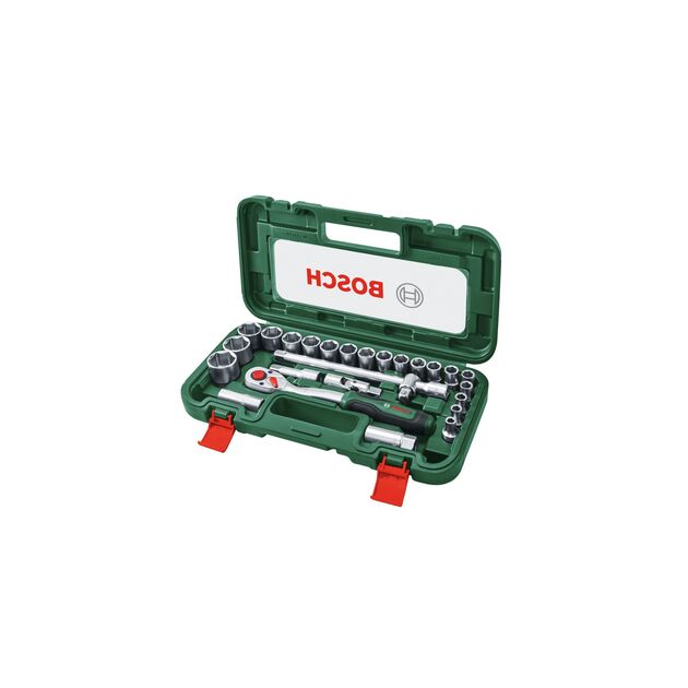 Набір торцевих головок Bosch 1/2" з тріскачкою 265мм, сталь CrV 26шт 0.574кг, фото , изображение 3 | SNABZHENIE.com.ua